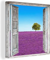 Canvas Schilderij Bloemen - Lavendel - Doorkijk - 20x20 cm - Wanddecoratie