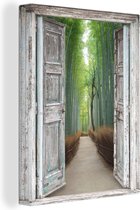Canvas Schilderij Bamboe - Japan - Doorkijk - Bos - 60x80 cm - Wanddecoratie