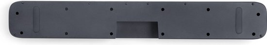 Partie inférieure d'une barre de son JBL noire avec des trous de montage.