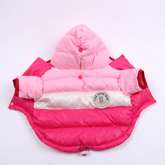 Fler® | Petjack | Honden Winterjas Roze Tricolore | Maat XXL | Warm Donsjack | Capuchon | Waterafstotend | Outdoor | Ademende Kleding | Honden mode | Verstelbaar