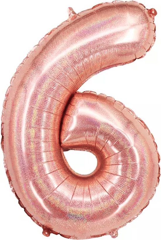Rose gouden glitter cijfer 6 ballon.
