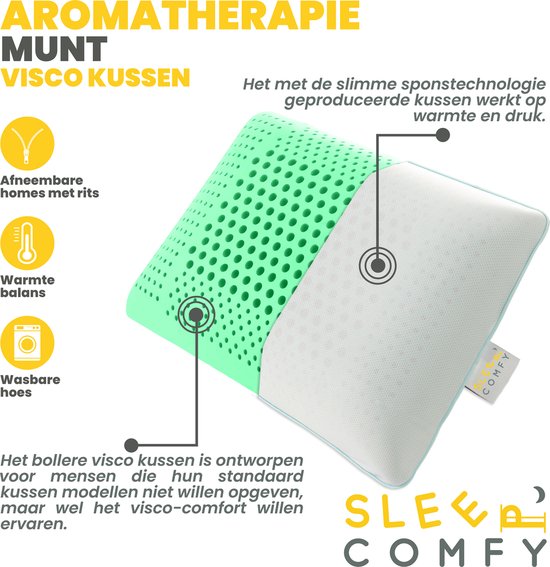 Lichtgroen visco kussen met perforaties en afneembare hoes. "Aromatherapie Munt Visco Kussen".