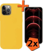 Hoesje Geschikt voor iPhone 14 Pro Max Hoesje Siliconen Cover Case Met 2x Screenprotector - Hoes Geschikt voor iPhone 14 Pro Max Hoes Back Case - Geel