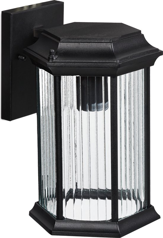Relaxdays wandlamp lantaarn - zeshoekig - E27 - wandlantaarn - klassiek - staal - zwart