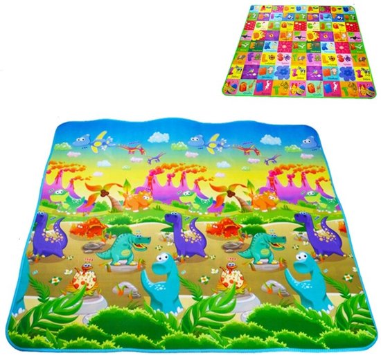 Speelkleed 200x180 cm Dubbelzijdig Gevoerd | Dinosaurus en Letters | Baby Accessoires