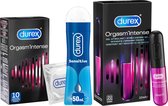 Durex - 10 stuks Condooms - Orgasm Intense - 110ml Glijmiddel - Intense Orgasm 10ml - Play Sensitive 50ml - Voordeelverpakking