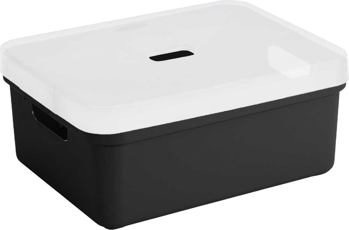 Sunware opbergbox/mand 24 liter zwart kunststof met transparante deksel - Opbergbox