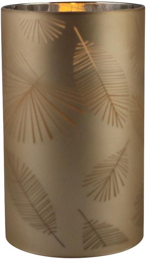 1x stuks luxe led kaarsen in goud bladeren glas D7 x H12,5 cm - Woondecoratie - Elektrische kaarsen
