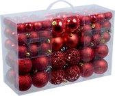 3x stuks pakket met 100x rode kerstballen kunststof 3, 4 en 6 cm - Kerstboomversiering/kerstversiering rode kerstballen