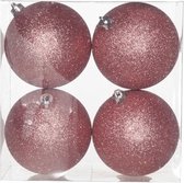 16x Roze kunststof kerstballen 10 cm - Glitter - Onbreekbare plastic kerstballen - Kerstboomversiering roze