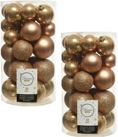 60x Camel bruine kunststof kerstballen 4/5/6 cm - Onbreekbare plastic kerstballen - Kerstboomversiering