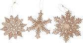 12x Kersthangers figuurtjes koperen sneeuwvlok/ster 10 cm glitter - Sneeuw thema kerstboomhangers - Kerstboomversieringen koper