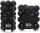 70x stuks kunststof kerstballen met ster piek zwart mix - Kerstversiering/boomversiering