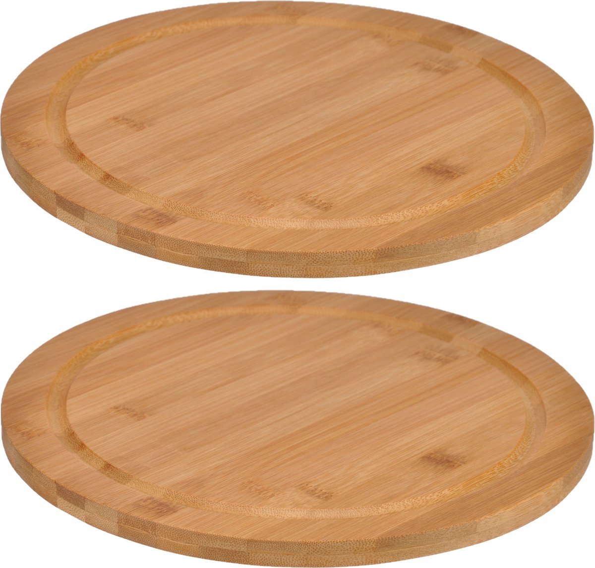 Broodplank - Set van 4x stuks - rond - D25 cm - bamboe - serveerplank - snijplank - Snijplank met sapgroef - Ontbijtbord