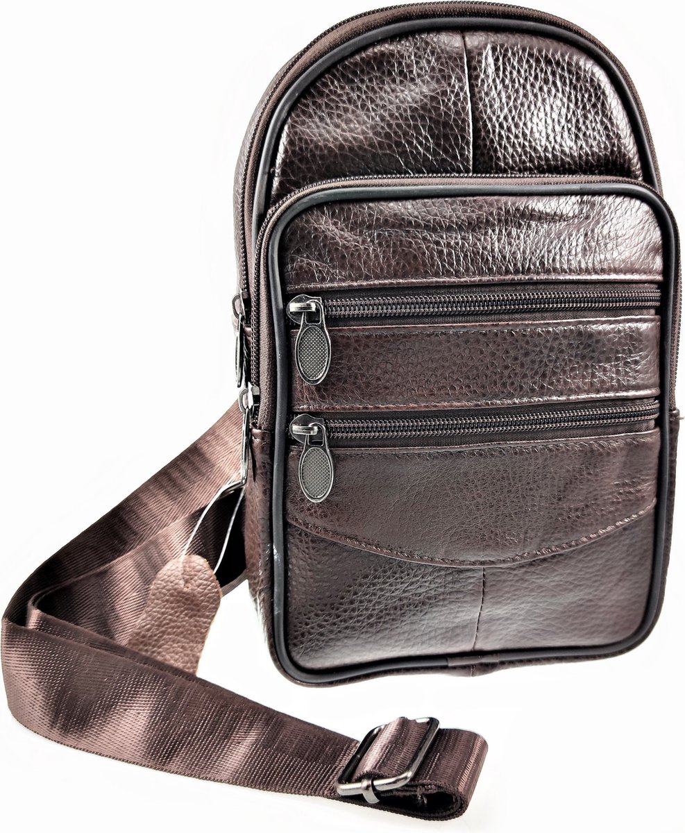 Vintage Crossbody Tas Dames en Heren - Donkerbruin Leren - Rechterhand Zijtas - Vakantie Tasje