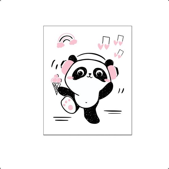 PosterDump - Panda met headset roze - Baby / kinderkamer poster - Dieren poster - 50x40cm
