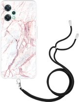 OnePlus Nord CE2 Lite Hoesje met Koord White Pink Marble - Designed by Cazy