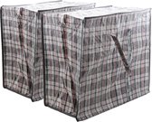 Multipak van 2x stuks mega/jumbo/XXL boodschappentas/shopper antraciet geruit 65 x 30 cm van kunststof