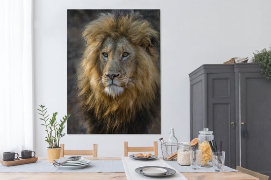 Toile Peinture Lion - Portrait - Sauvage - 120x160 cm - Décoration murale XXL