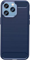Mobiq - Hybrid Carbon Look iPhone 14 Pro Hoesje TPU - blauw