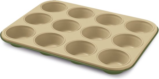 Guardini Bake Natural Muffinvorm - Cakeblik - Muffin Bakvormen - Muffin 12 Stuks - Taartvorm - Cakevorm - Staal - Groen & Goud