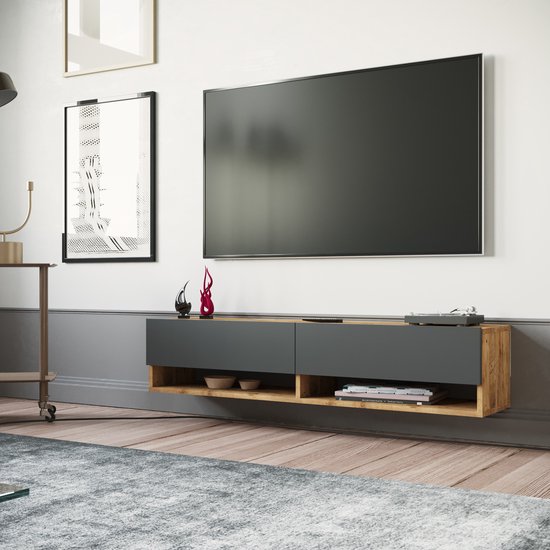 Tv-meubel Laitila 2 opbergvakken 140x31,5x29,5cm houtkleurig en antraciet