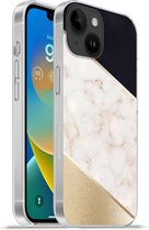 Telefoonhoesje Geschikt voorApple Iphone 14 hoesje - Marmer print - Goud - Roze - Siliconen Telefoonhoesje
