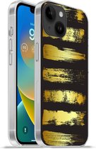 Geschikt voorApple Iphone 14 - Softcase hoesje - Gouden strepen op een zwarte achtergrond - Siliconen Telefoonhoesje