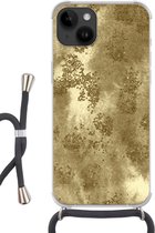 Telefoonkoord - Telefoonketting - Geschikt voorApple Iphone 14 - Crossbody Case - Goud - Glitter - Structuur - Siliconen - Crossbody - Telefoonhoesje met koord
