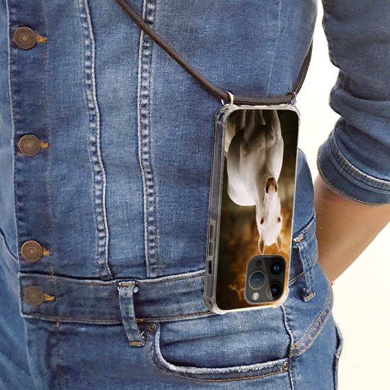 Étui de téléphone adapté à Apple iPhone 14 Pro - Cheval - Lumière - Soleil - Siliconen - Bandoulière - Coque arrière avec cordon - Étui de téléphone avec cordon - Étui avec corde Étui de téléphone