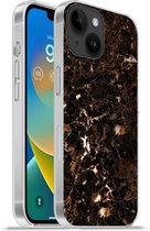 Telefoonhoesje Geschikt voorApple Iphone 14 hoesje - Marmer print - Zwart - Goud - Siliconen Telefoonhoesje