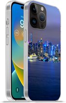 Geschikt voorApple Iphone 14 Pro Max hoesje - New York - Skyline - Nacht - Siliconen Telefoonhoesje