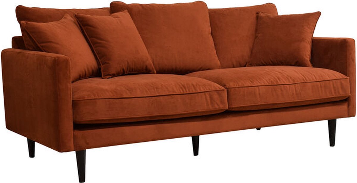 Driezits bank fluweel Candice 194 x 96 x 85 cm cognac