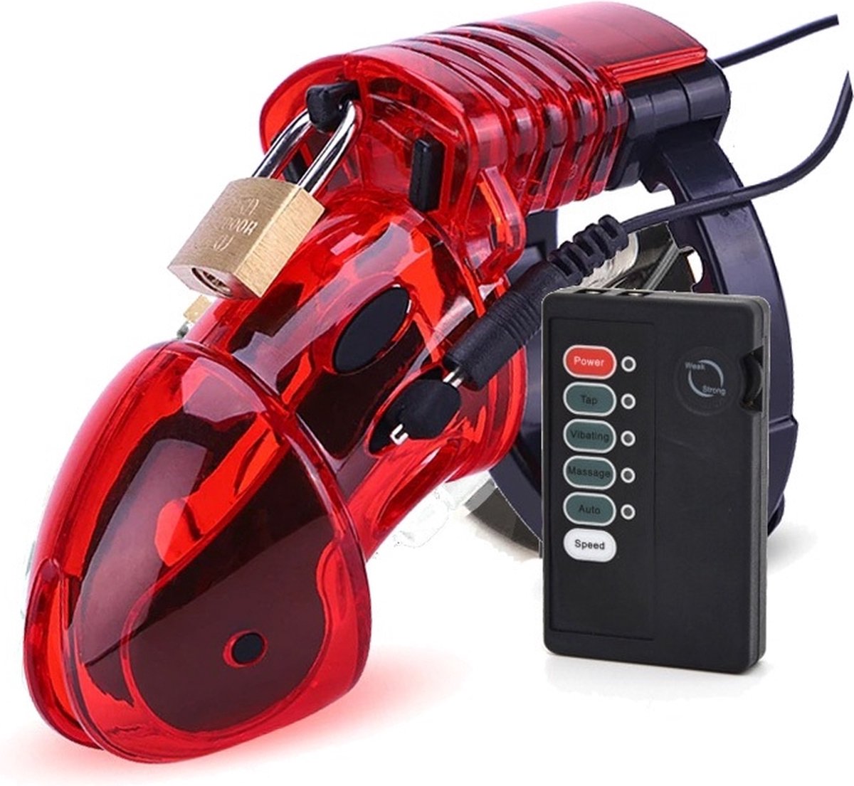 Electro kuisheidsgordel + controller rood transpa.