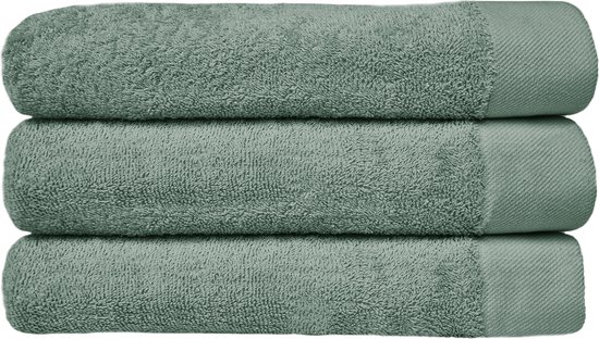 HOOMstyle Lot de 3 serviettes - 70x140cm - qualité de l'hôtel - 100% coton 650gr/m2 - Vert olive