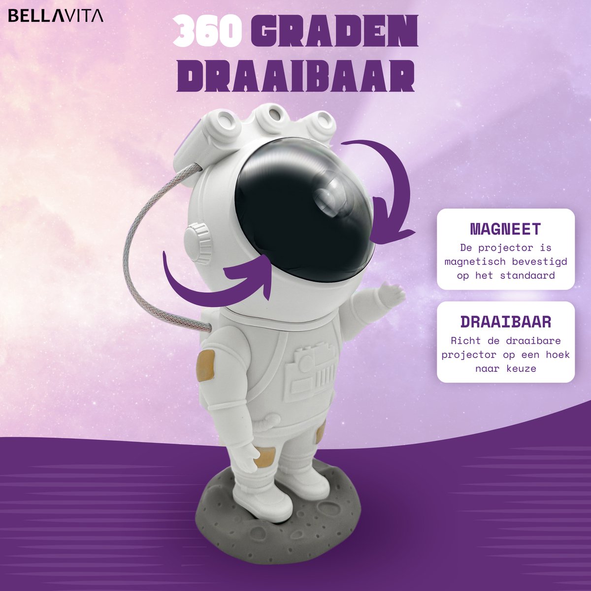 BELLAVITA ® Astronaut Sterren Projector - Galaxy Projector - Sterrenhemel - Astronaut - Lamp - Sterren - Nachtlamp - Kind - Kinderen - Kids - Lamp voor kids – foto 5
