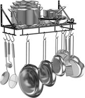 Keukenrek, 60 cm, zwart, groot keukenrek, wandrek voor potten, pannen, gebruiksvoorwerpen, hangrek met 10 haken