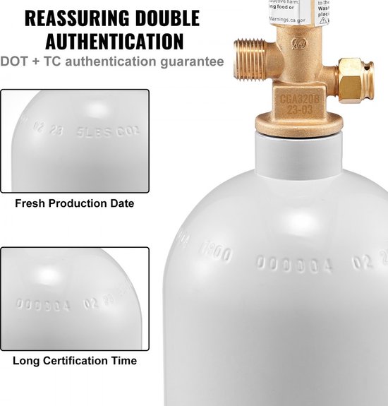 CO2-fles Kooldioxidefles 2,26 kg capaciteit Koolzuurhoudende gasfles 1800 PSI CO2-adapter Eigendomsfles Watercarbonator CO2 gevuld voor aquarium Koolzuurhoudende fles Opslagfles — afbeelding 5