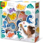 SES - Tiny Talents - Badspeelgoed dino's - 15 gekleurde foam dinosaurus figuren - plakt makkelijk op natte oppervlakken - Speelgoed 1 jaar - Dinosaurus Speelgoed