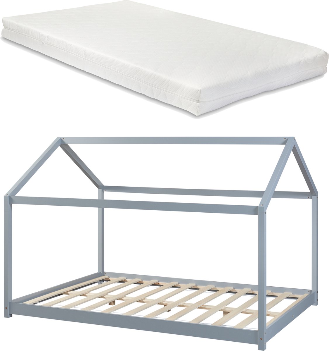 en.casa Kinderbed Cerro huisbed met matras 140x200 cm grijs