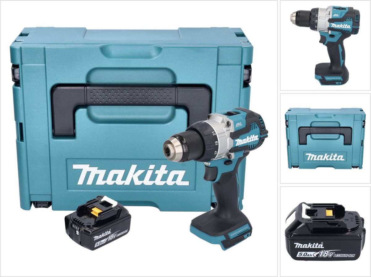 Makita DDF 489 T1J accuboormachine 18 V 73 Nm borstelloos + 1x oplaadbare accu 5.0 Ah + Makpac - zonder lader