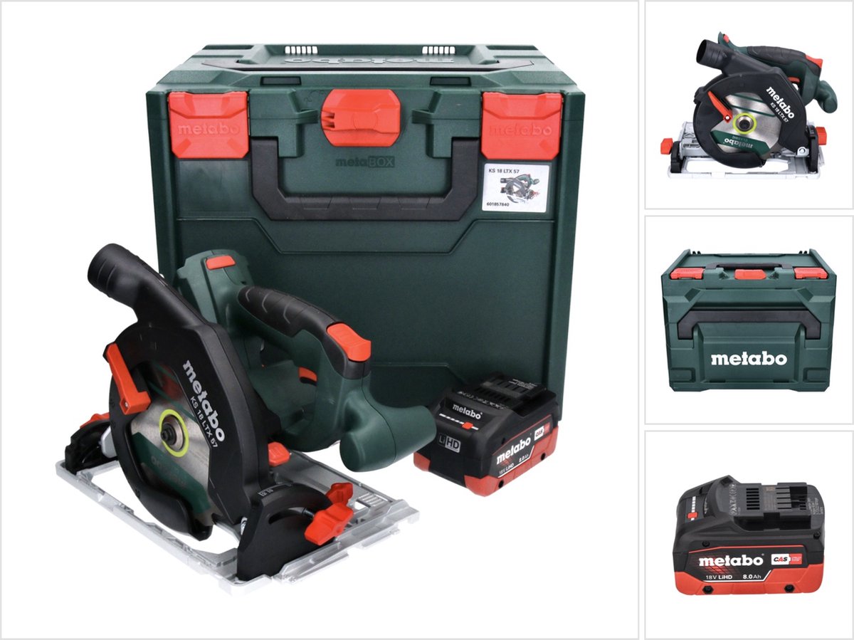 Metabo KS 18 LTX 57 accu-handcirkelzaag 18 V 165 mm + 1x accu 8,0 Ah + metaBOX - zonder oplader