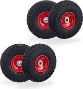 Relaxdays steekwagenwiel - set van 4 - 4.10/3.50-4 - skelterwiel - massief rubber - 16 mm - zwart-rood