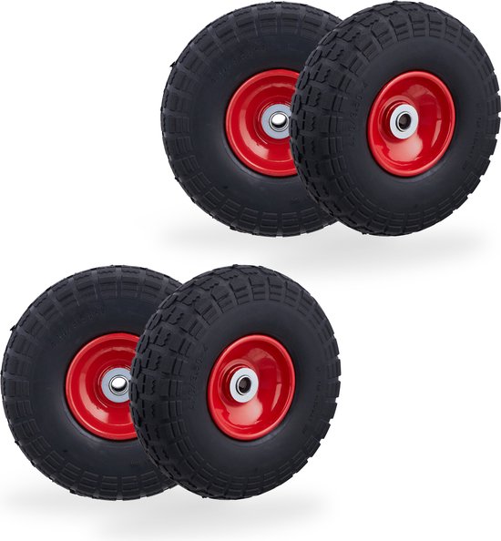 Relaxdays steekwagenwiel, 4.10/3.50-4, set van 4, massief rubber, stalen velg, tot 150 kg, 260x85 mm, zwart-grijs