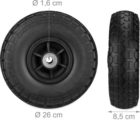 steekwagenwiel - set van 4 - massief rubber - skelterwiel - 4.10-3.50-4" - 150 kg - zwart van Merkloos	 — afbeelding 5