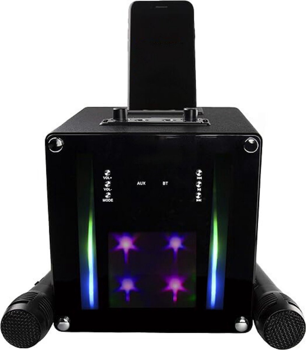Karaoke Set Voor Volwassenen - Karaokesets Met 2 Microfoons + Geluidsgevoelige Lichten - Box + Draadloze Microfoon - 5W