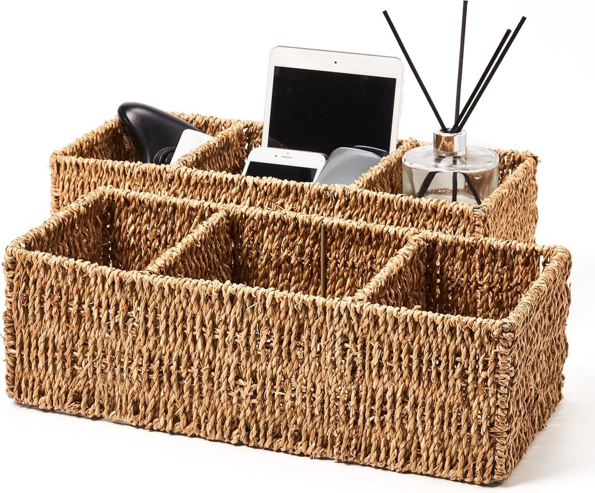 Panier Rangement HMF En Jacinthe D'eau - Set De 2 - Pour étagère Kallax - 30x34x15 Cm - Naturel Et Stable