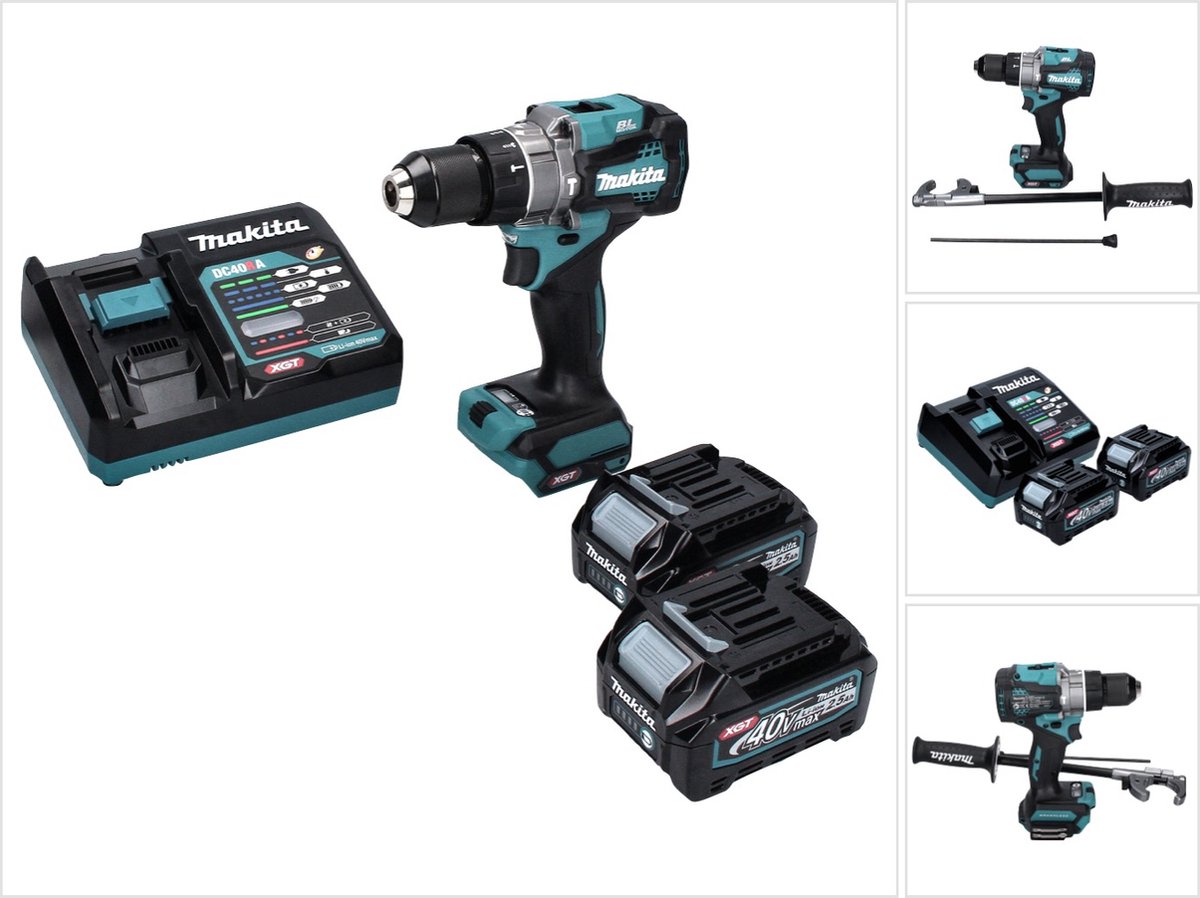 Makita HP 001 GD2 accu-slagboormachine 40 V max. 140 Nm XGT Brushless + 2x accu 2,5 Ah + oplader