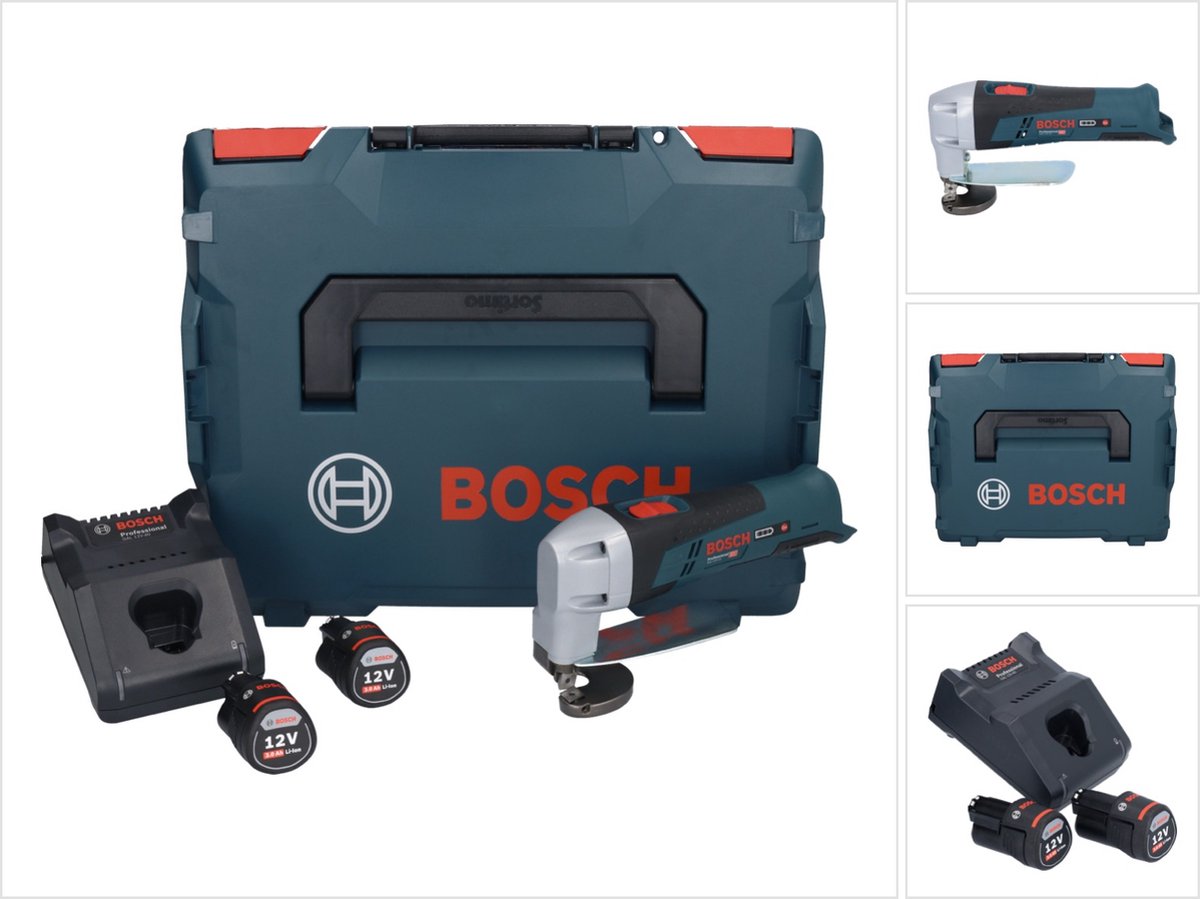 Bosch GSC 12V-13 Professional accu-plaatschaar 12 V + 2x accu 3,0 Ah + oplader + L-Boxx