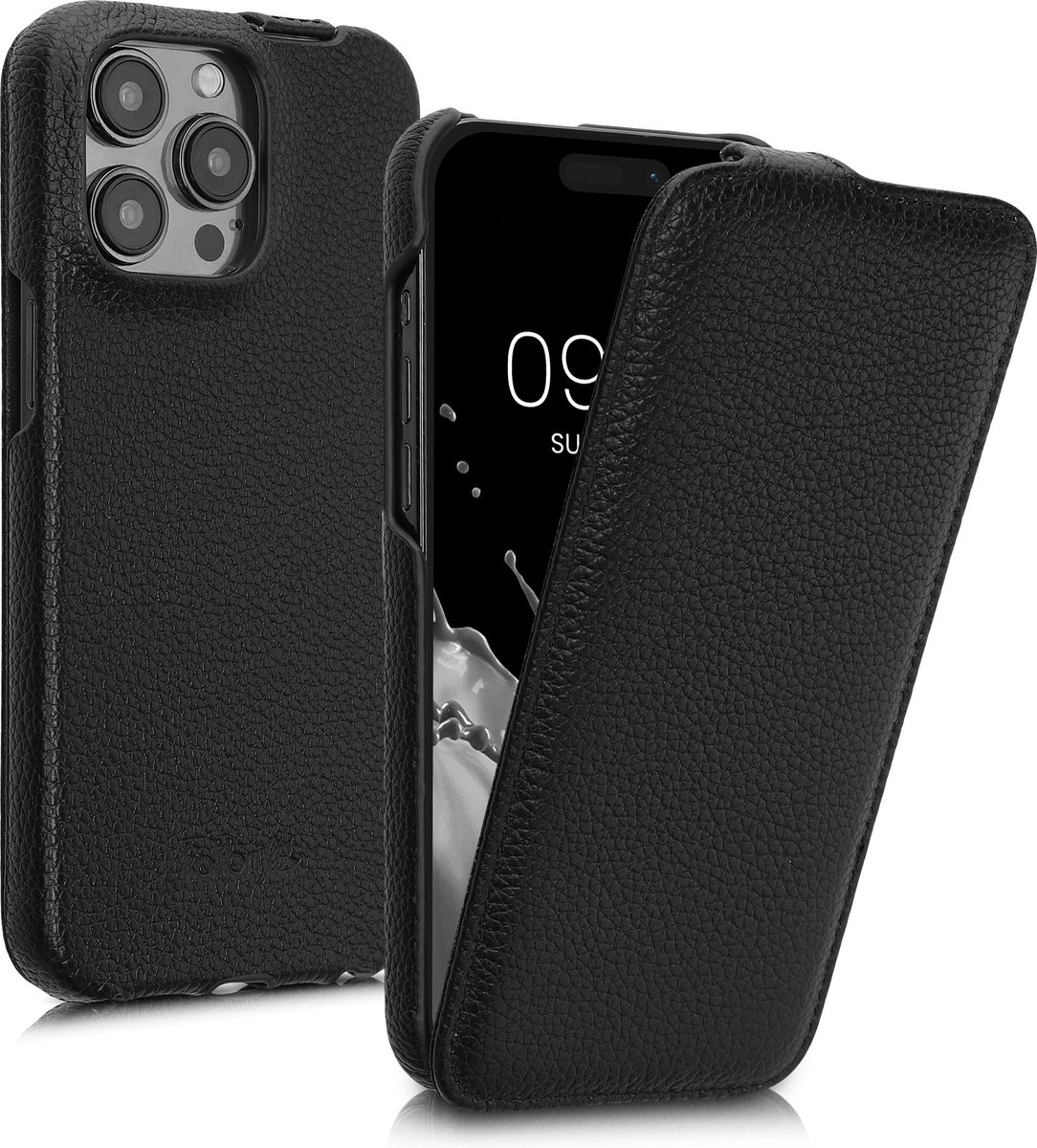 kalibri flip cover geschikt voor Apple iPhone 15 Pro - ultradunne leren hoes voor smartphone - zwart